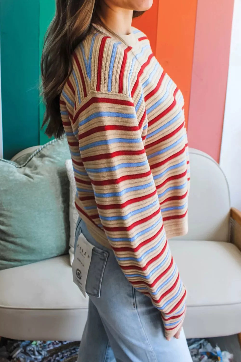 Striped Long Sleeve Round Neck Sweater