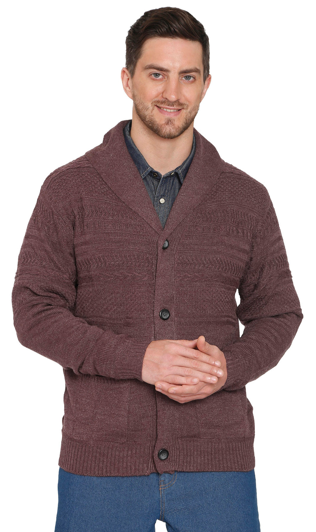 Men's Jacquard Knit Shawl Collar Cardigan Sweater